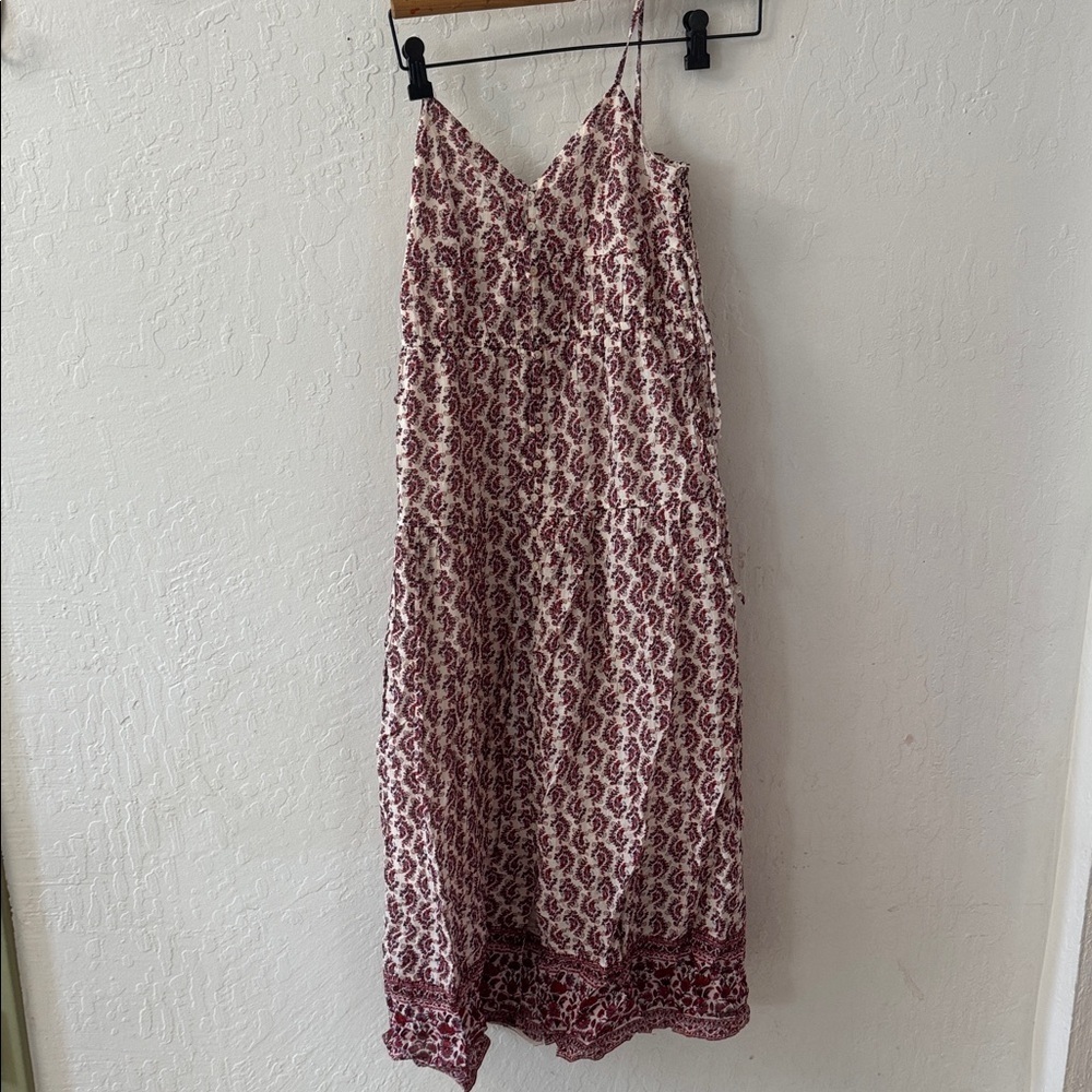 American Eagle Berry Red Purple Boho Button Down Side Tie MIDI Dress XS FLAW - Picture 3 of 5